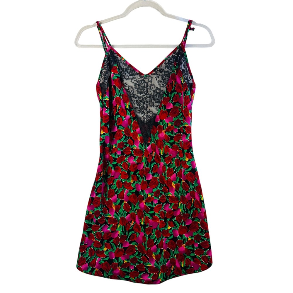Victoria's Secret Vtg Gold Tag Floral Lace Slip Chemise Dress Red‎ Pink Womens S